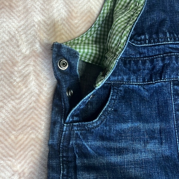 Adorable Wrangler Dark Blue Denim Overalls Baby 24 months Green Checked interior - Picture 4 of 9